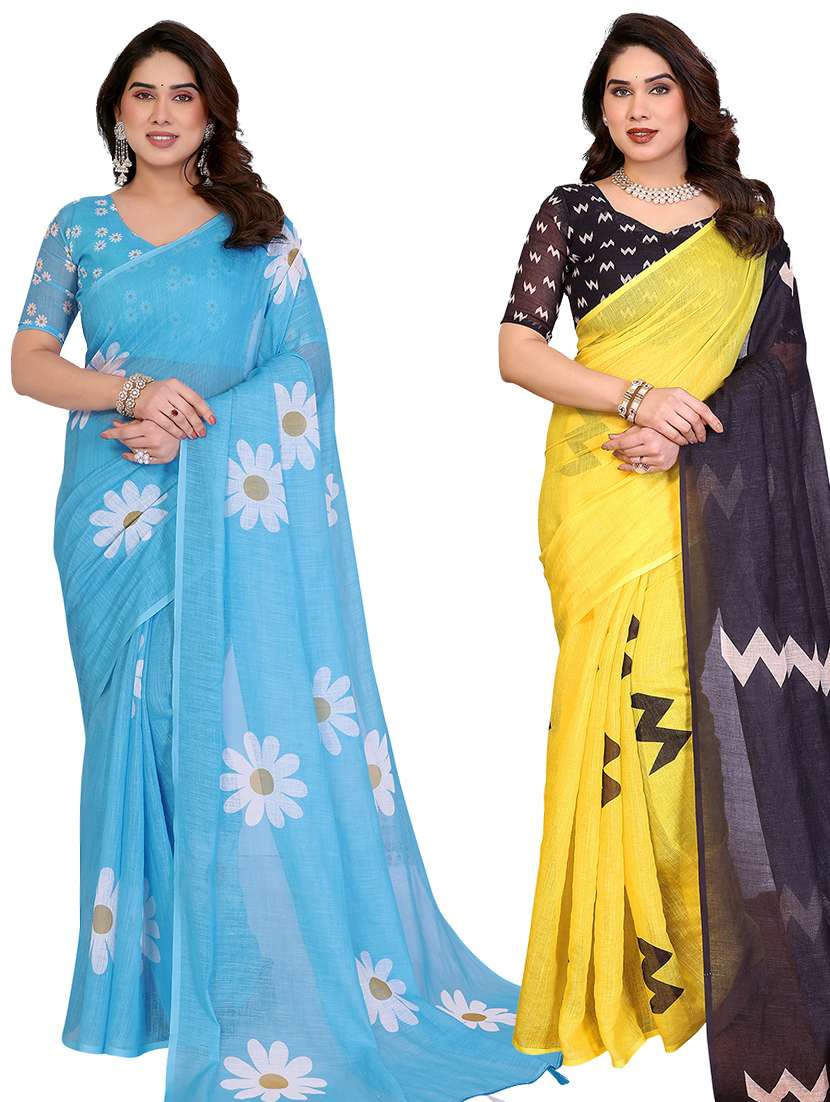 women pack of 2 printed combo saree with blouse
