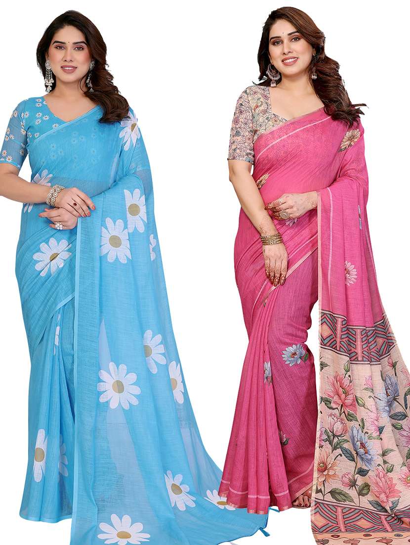 women pack of 2 printed combo saree with blouse