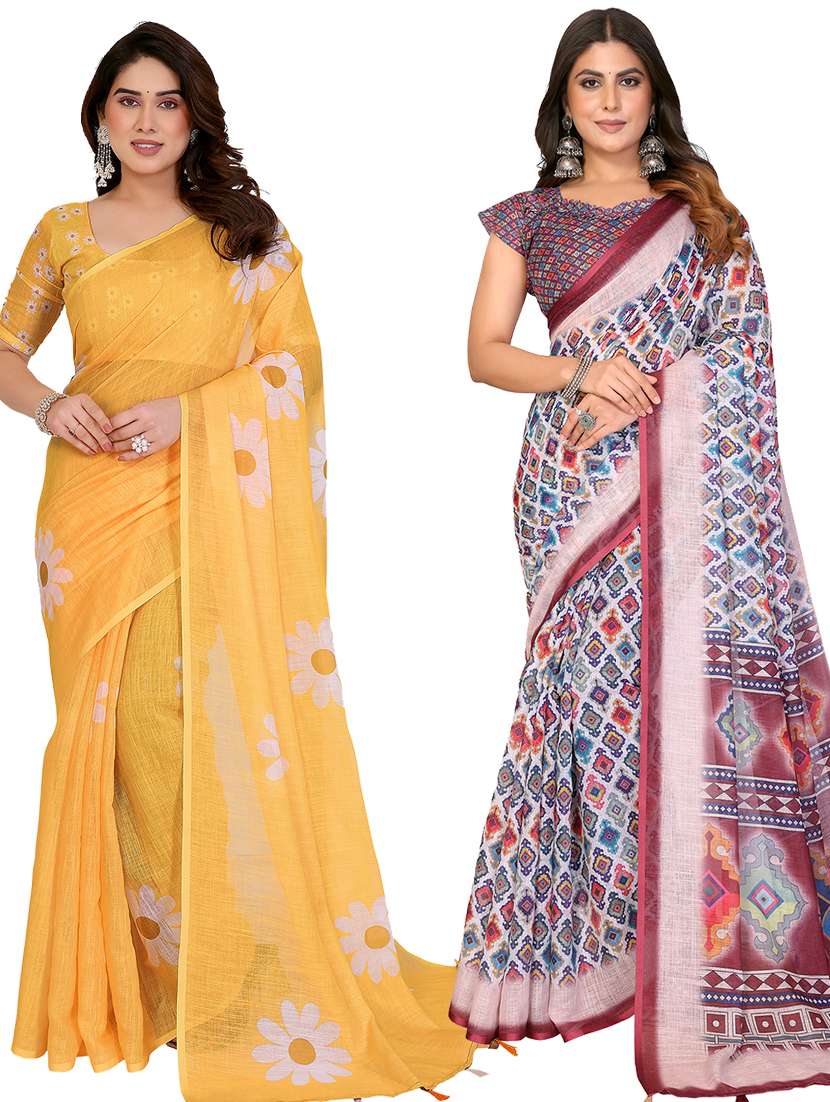 women pack of 2 printed combo saree with blouse
