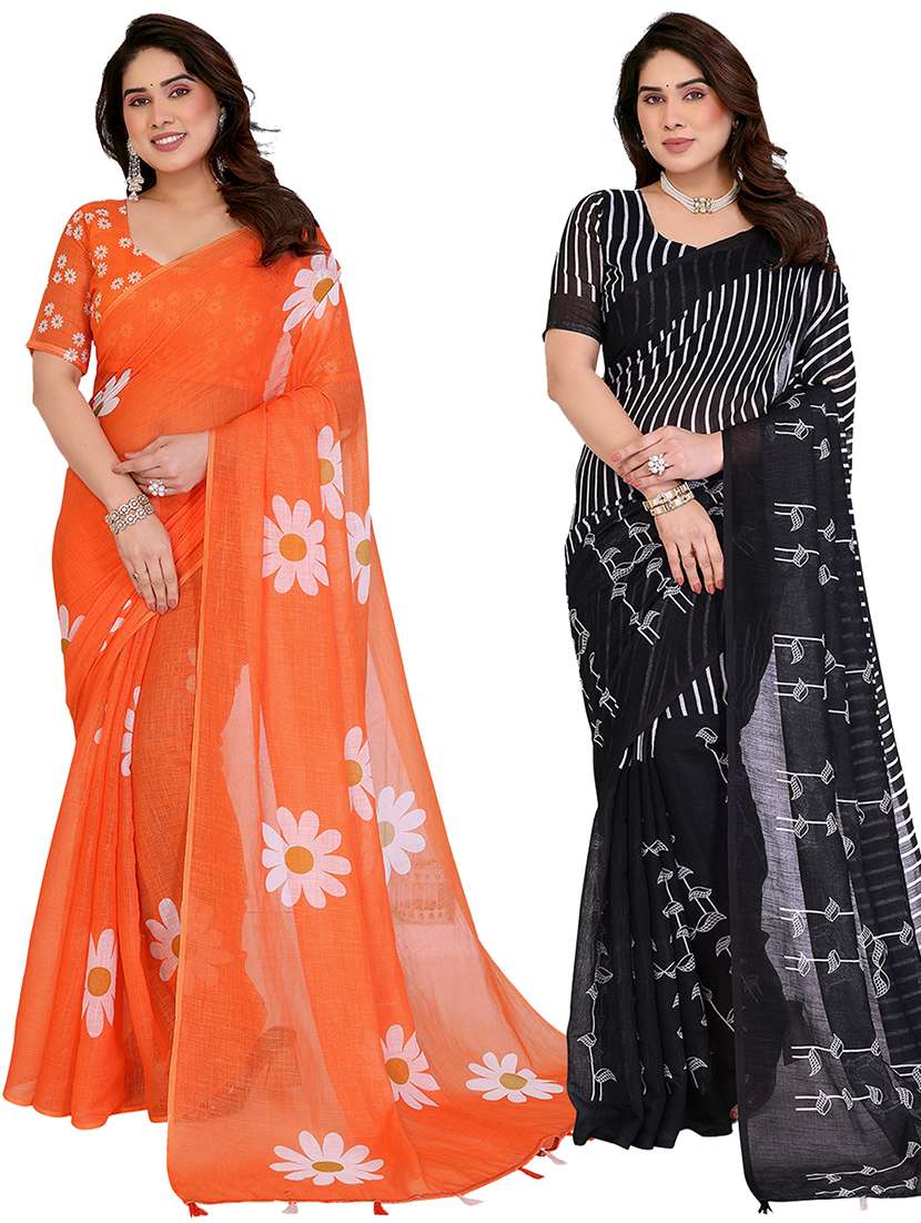women pack of 2 printed combo saree with blouse
