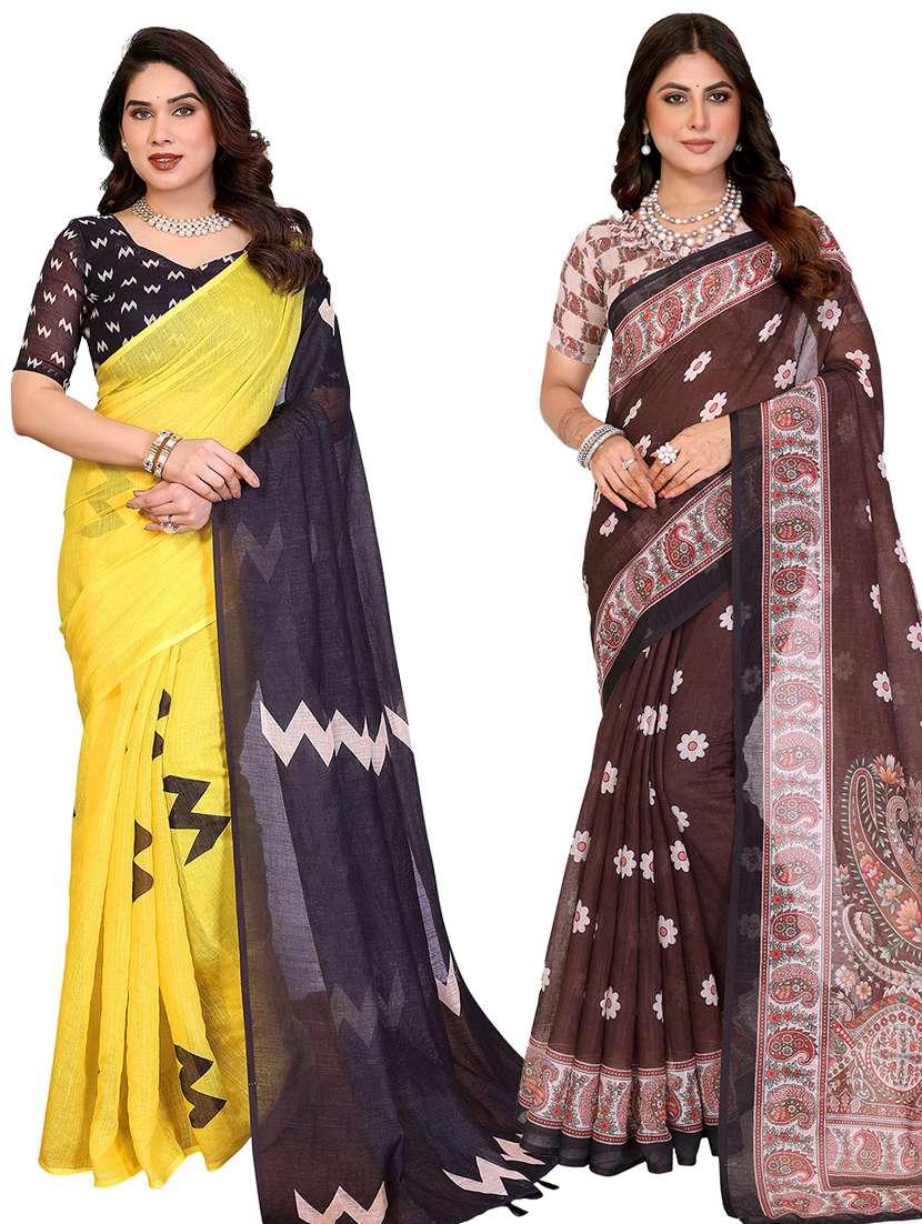 women pack of 2 printed combo saree with blouse