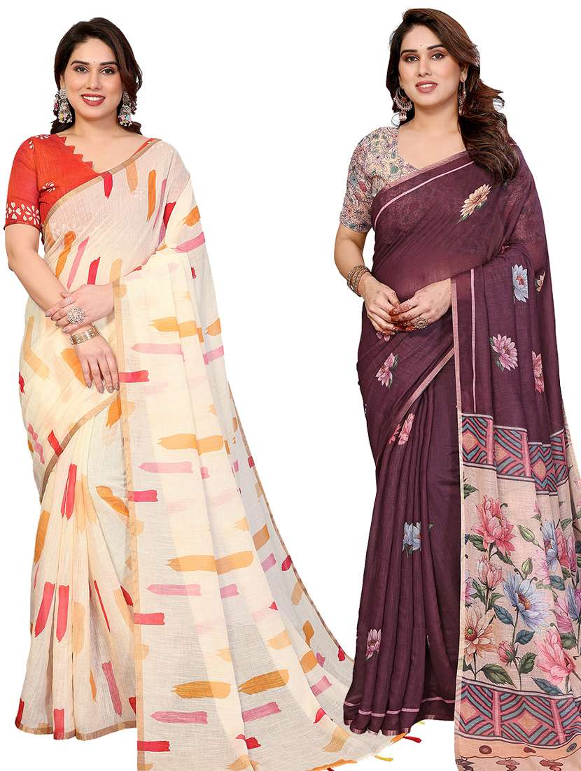 women pack of 2 printed combo saree with blouse
