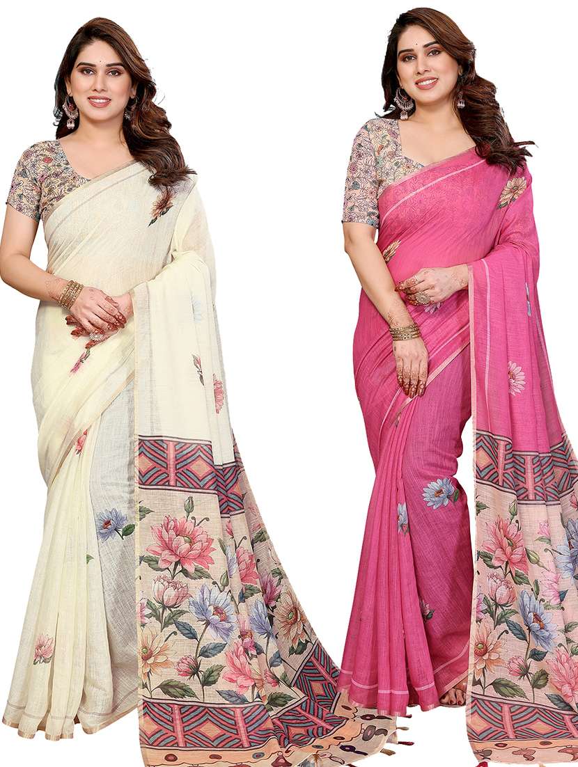 women pack of 2 printed combo saree with blouse