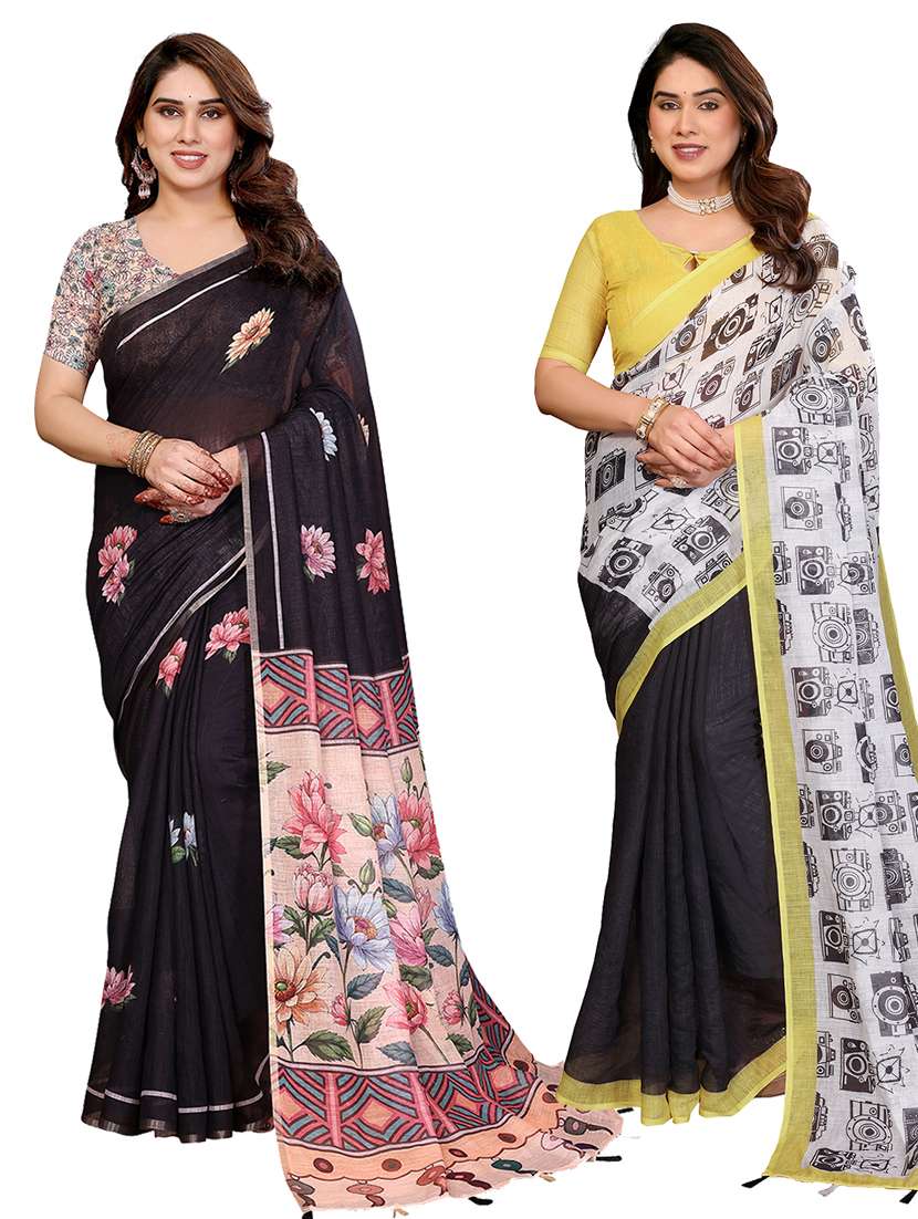 women pack of 2 printed combo saree with blouse