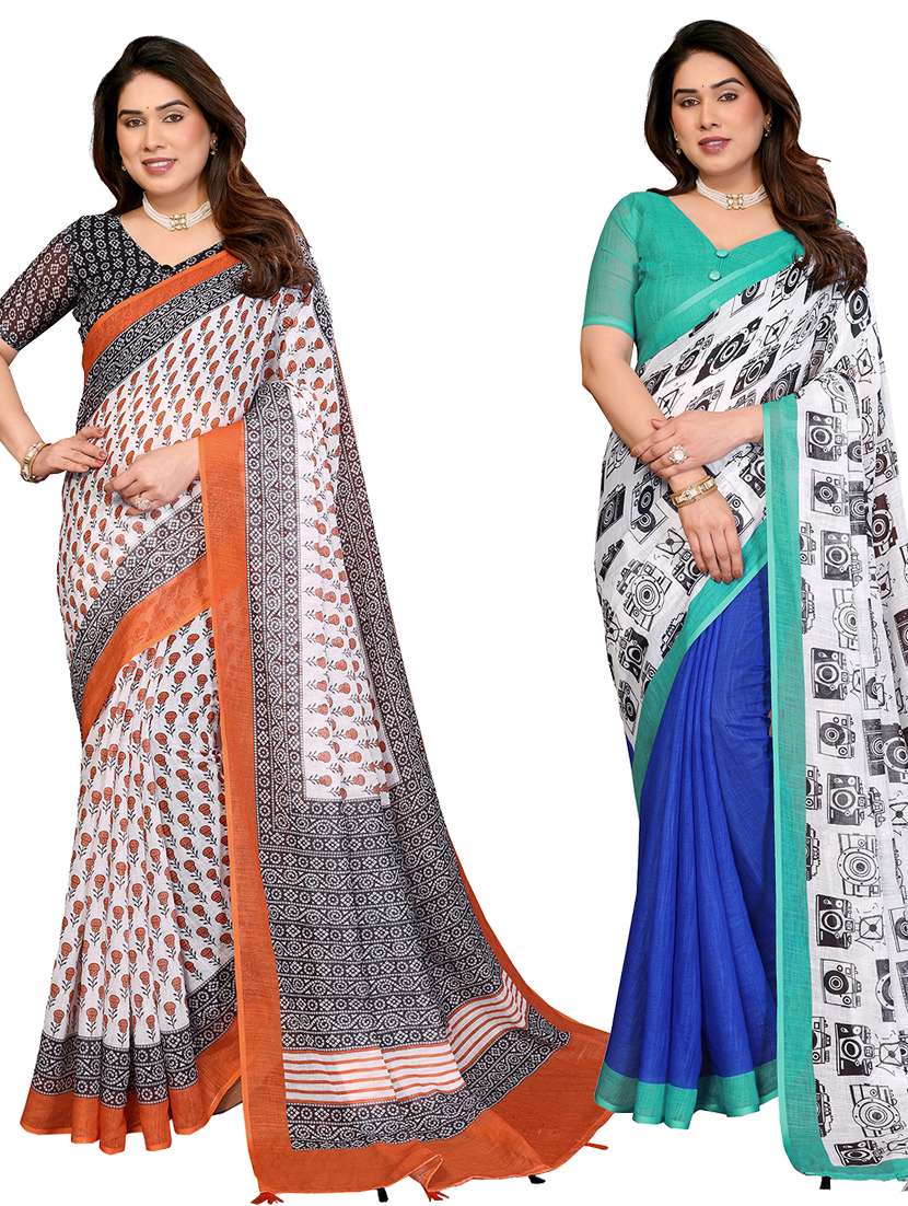 women pack of 2 printed combo saree with blouse