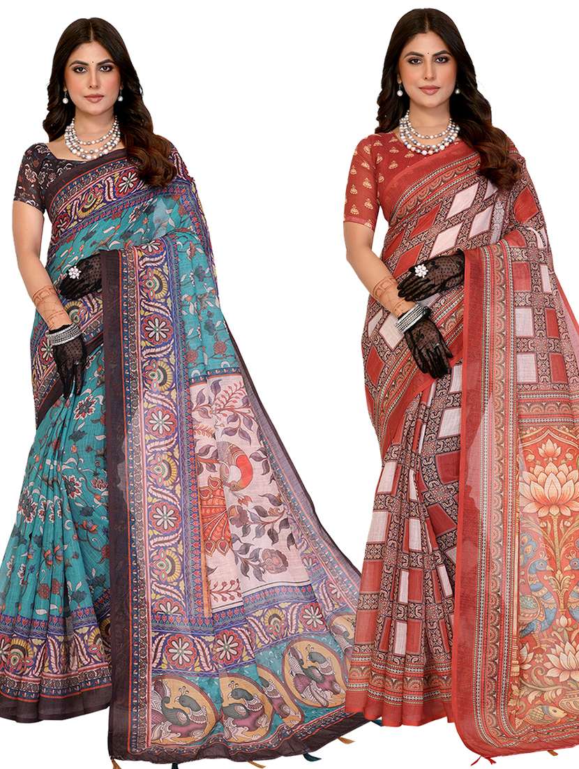 women pack of 2 printed combo saree with blouse