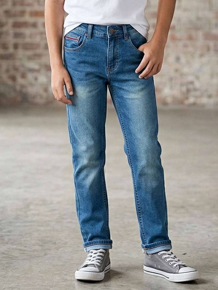 boys washed mid rise slim fit jeans