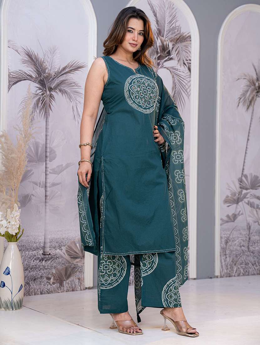 women printed sleeveless kurta pant set with dupatta - 22625683 -  Standard Image - 3
