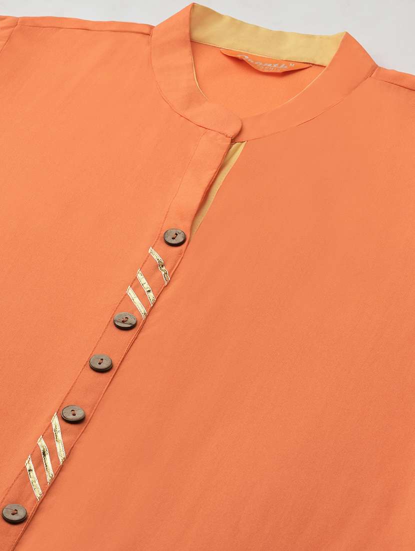 women solid three quarter sleeves straight kurta - 22625696 -  Standard Image - 5