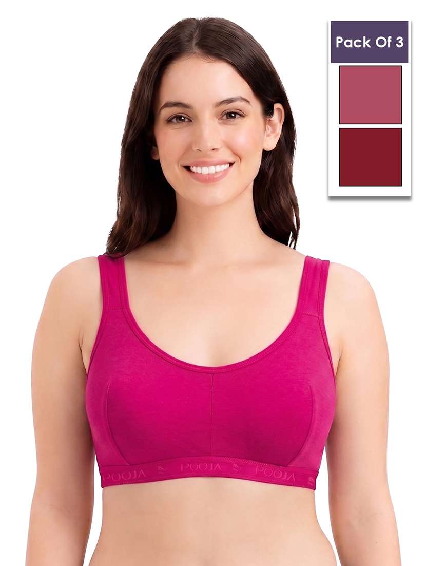 women pack of 3 solid full coverage sports bra