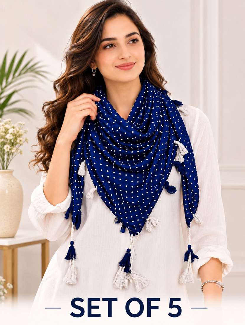 women set of 5 printed scarf with tassels