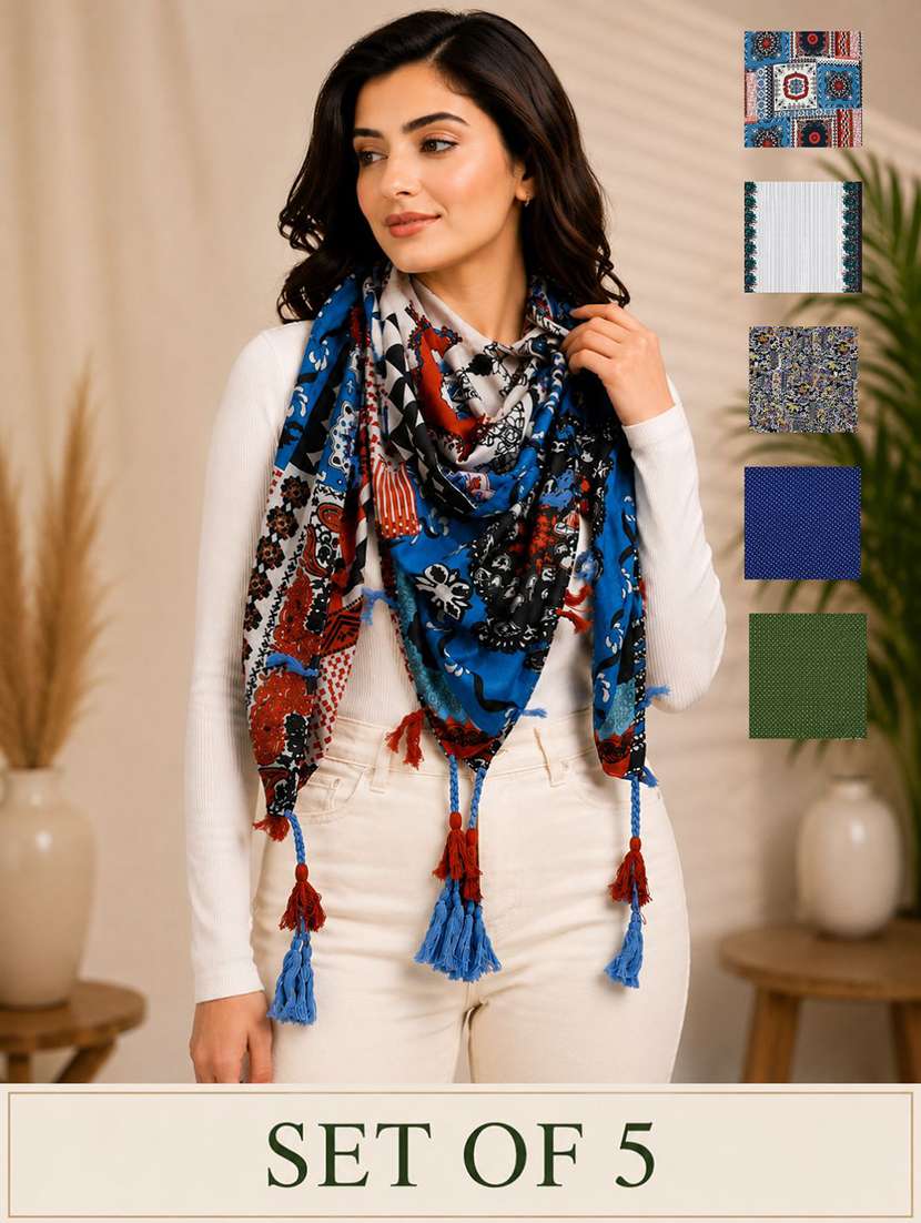 women pack of 5 printed scarf