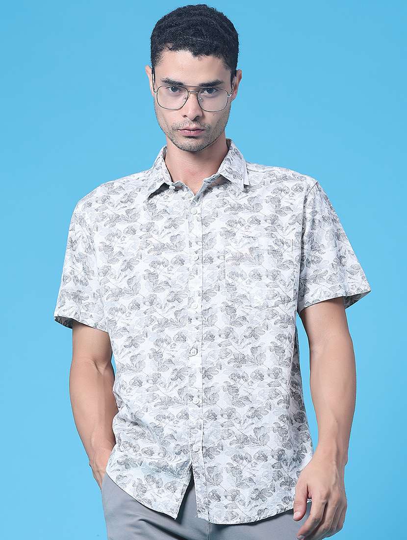 men floral short sleeve regular fit casual shirt