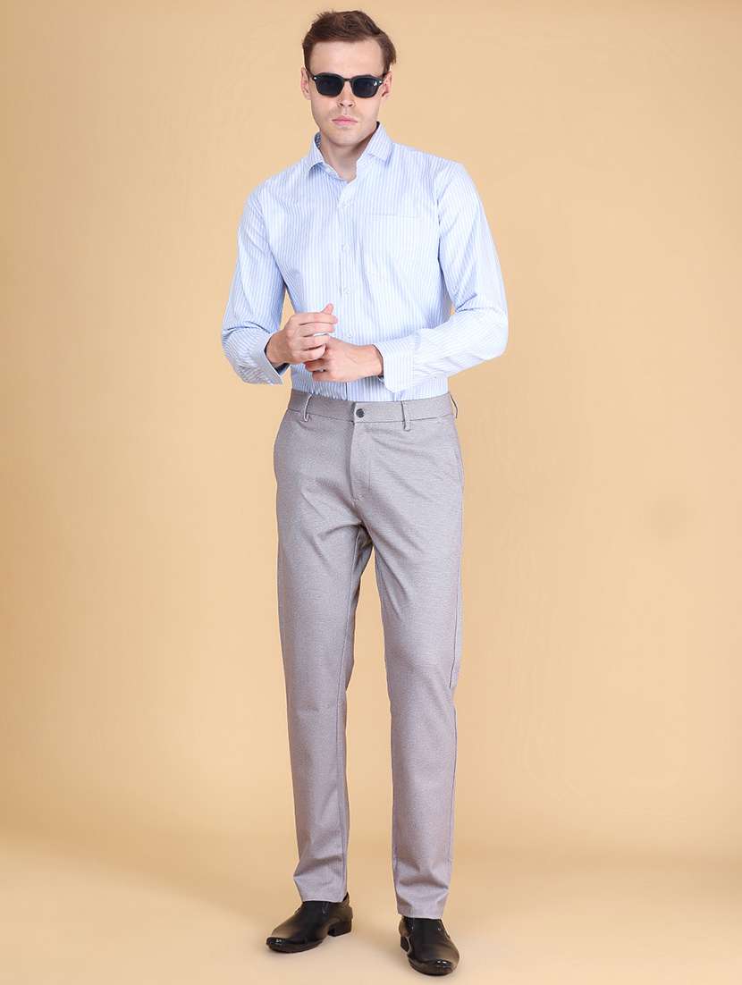 men textured mid rise regular fit formal trouser