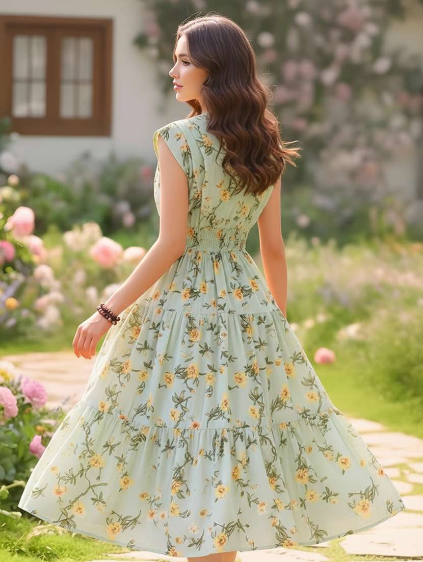 women floral printed v neck tiered dress - 22626292 -  Standard Image - 3