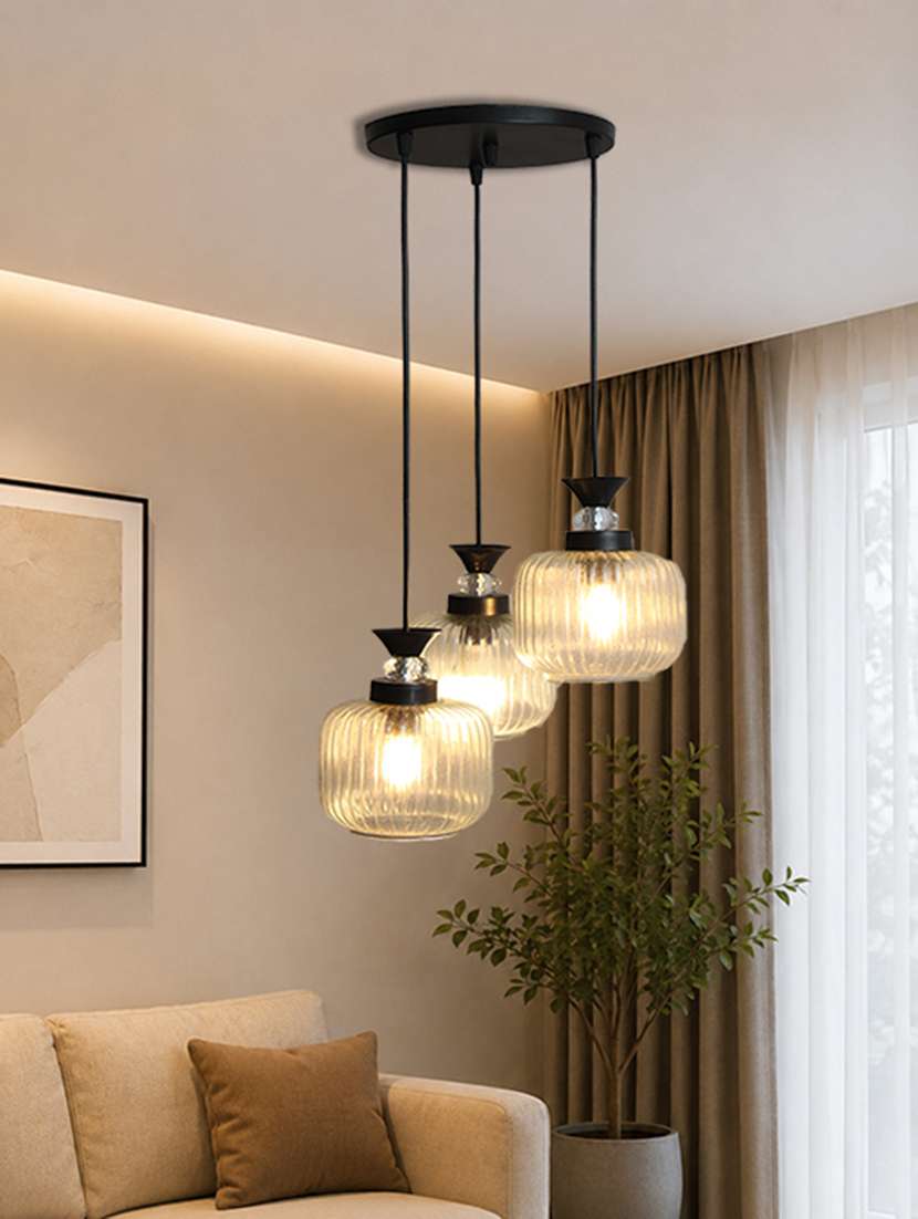 3-light clear ribbed glass cluster hanging light - 22626296 -  Standard Image - 3
