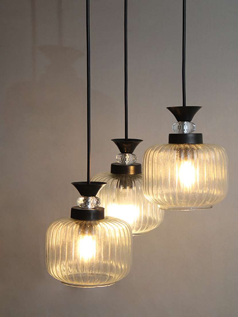 3-light clear ribbed glass cluster hanging light - 22626296 -  Standard Image - 5