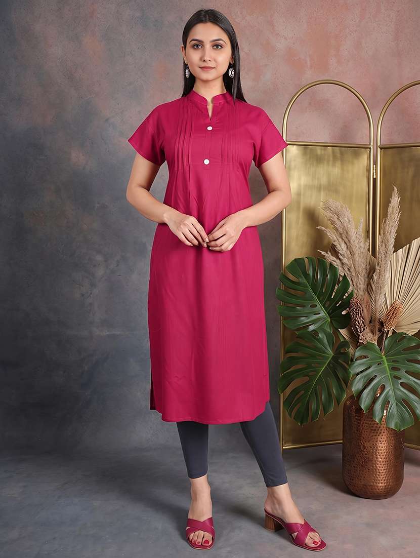 women solid short sleeve a-line kurta