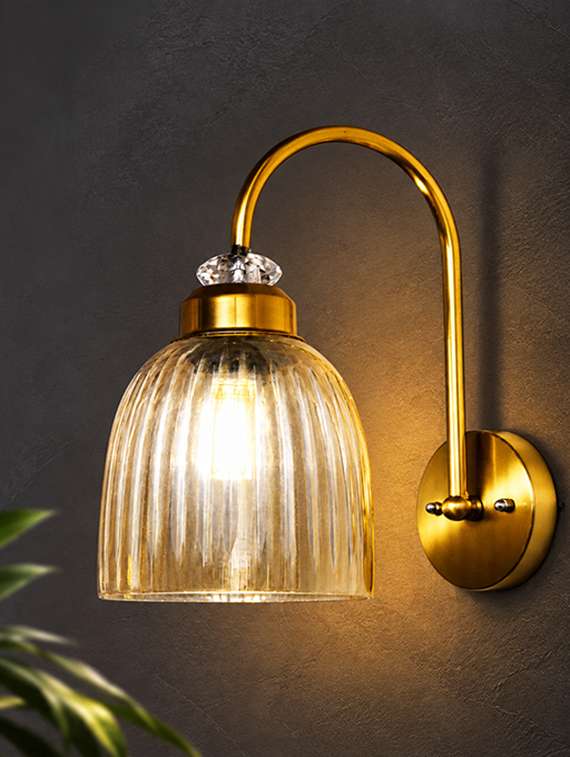 antique brass amber ribbed glass wall light