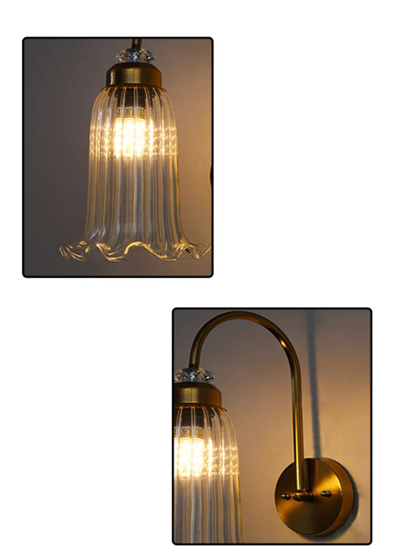 antique brass fluted glass wall sconce
