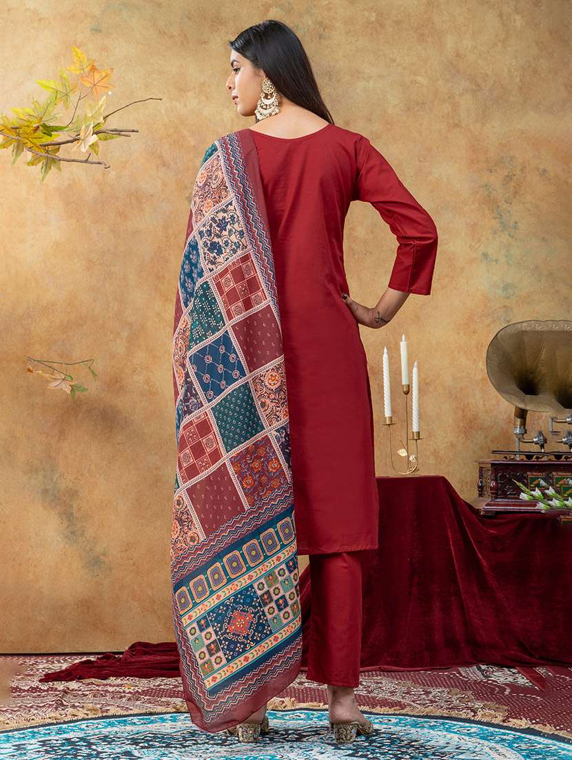 women printed three quarter sleeves kurta pant set with dupatta - 22626431 -  Standard Image - 3