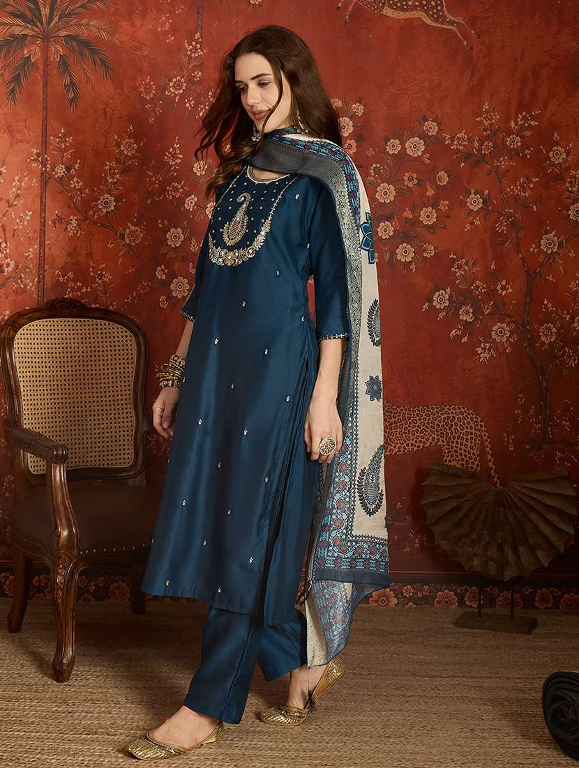 Women Embroidered Three Quarter Sleeve Kurta Pant With Dupatta Set - 22626447 -  Standard Image - 3