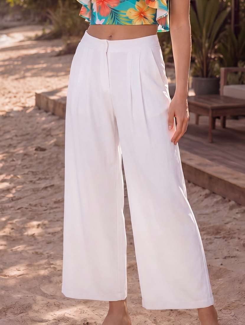 women solid mid rise straight palazzo