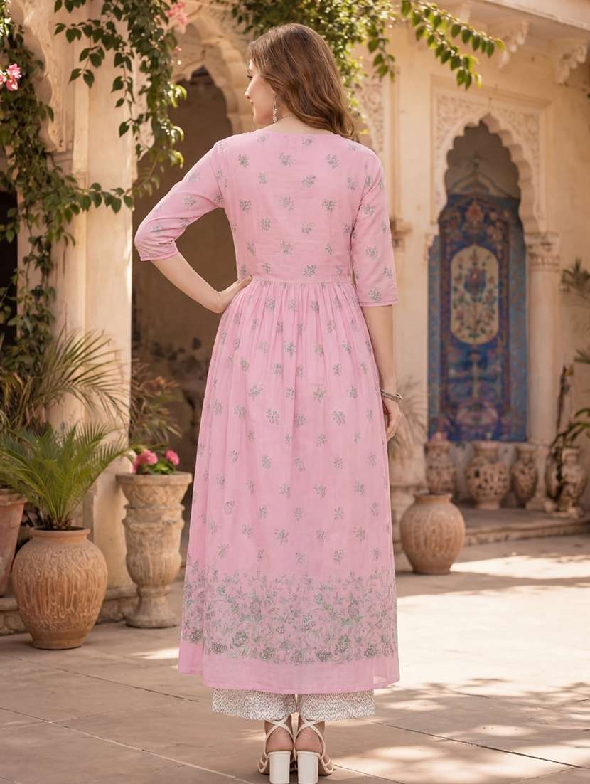 Women Printed Three Quarter Sleeves A-line Kurta - 22626724 -  Standard Image - 3