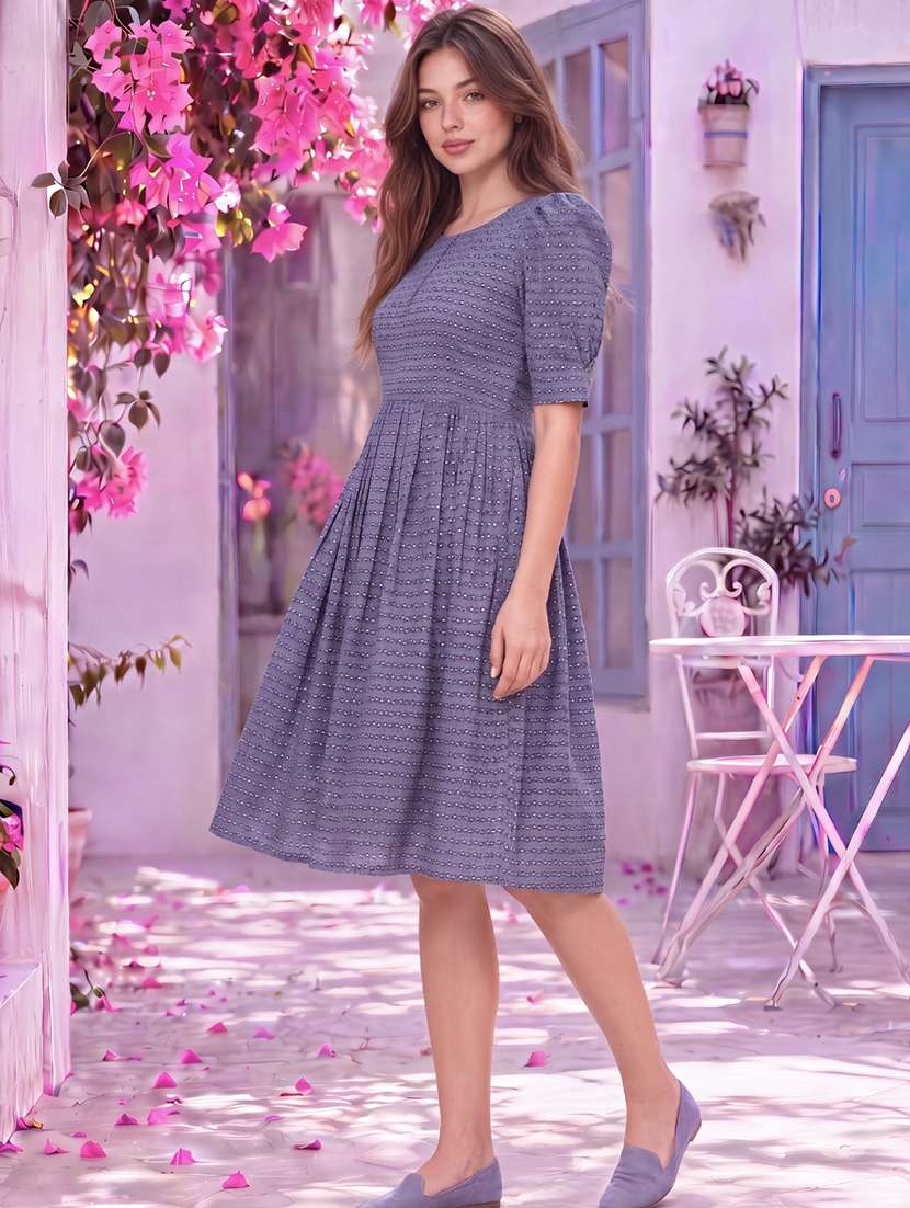 Women Printed Puff Sleeves Fit And Flare Dress - 22626778 -  Standard Image - 3