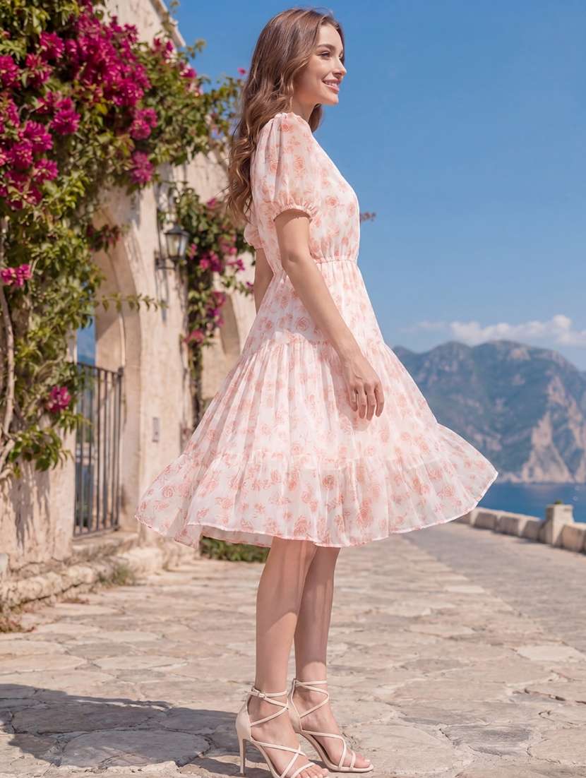 Women Printed Puff Sleeves Tiered Dress - 22626812 -  Standard Image - 3