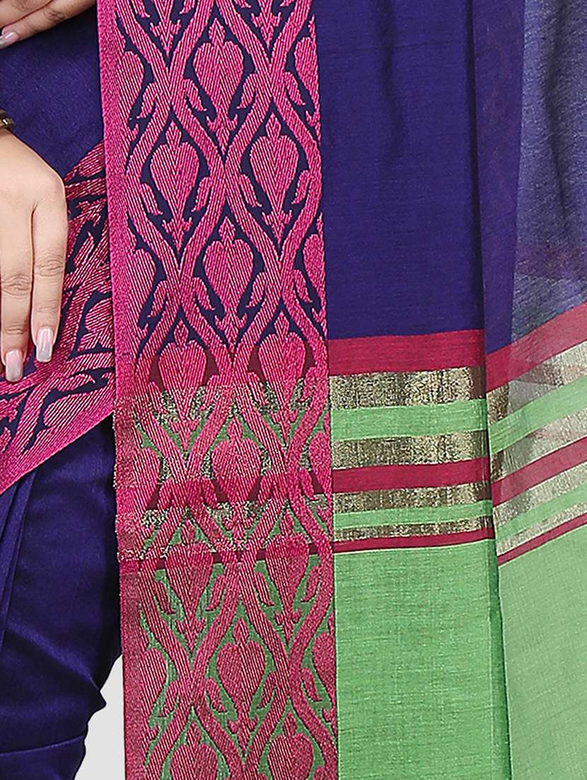 women solid with bordered handloom saree with blouse - 22626906 -  Standard Image - 3