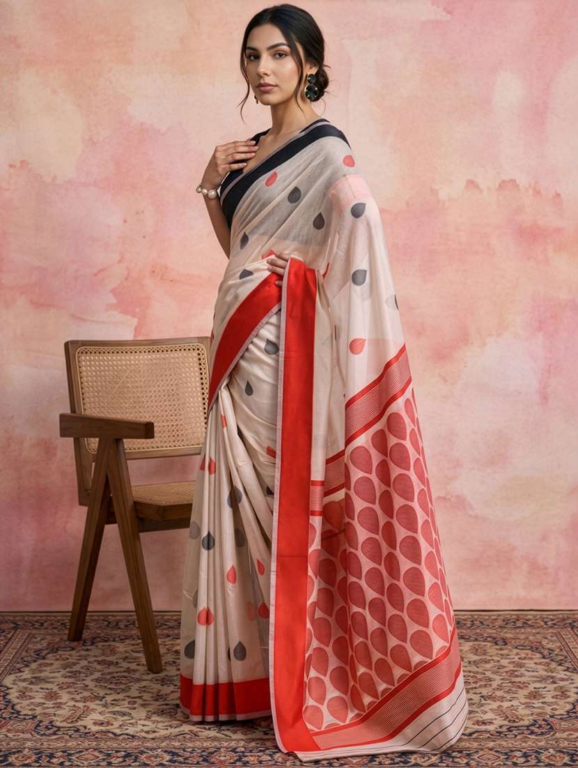 women printed casual wear saree with blouse