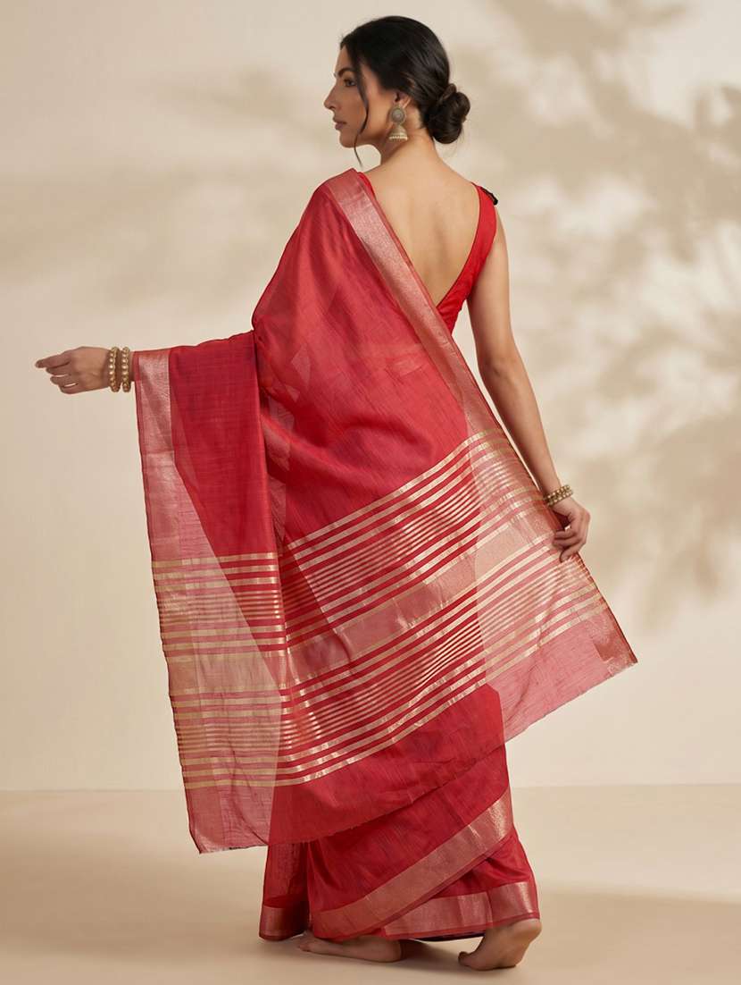Women Solid With Bordered Saree With Blouse - 22626964 -  Standard Image - 3