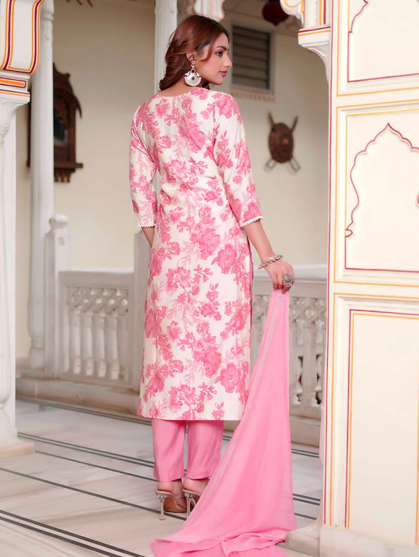 Women Printed Three Quarter Sleeves Kurta Pant Set With Dupatta - 22627109 -  Standard Image - 3