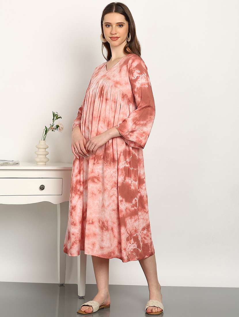 Women Tie And Dye Three Quarter Sleeves Flared Dress - 22627171 -  Standard Image - 3
