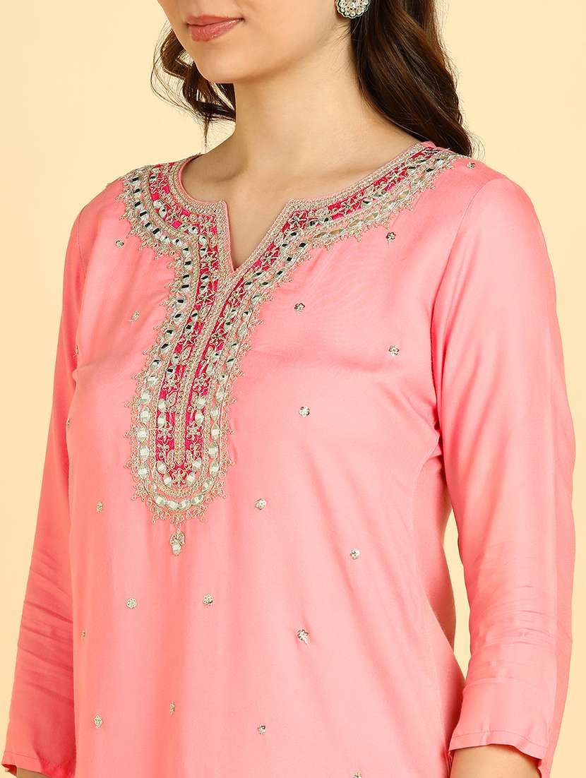 women embroidered three quarter sleeves straight kurta - 22627176 -  Standard Image - 5