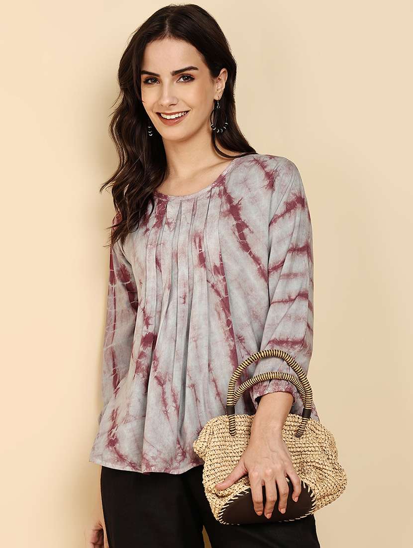 women tie and dye three quarter sleeves regular top
