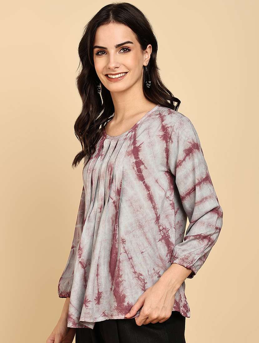 women tie and dye three quarter sleeves regular top - 22627188 -  Standard Image - 3