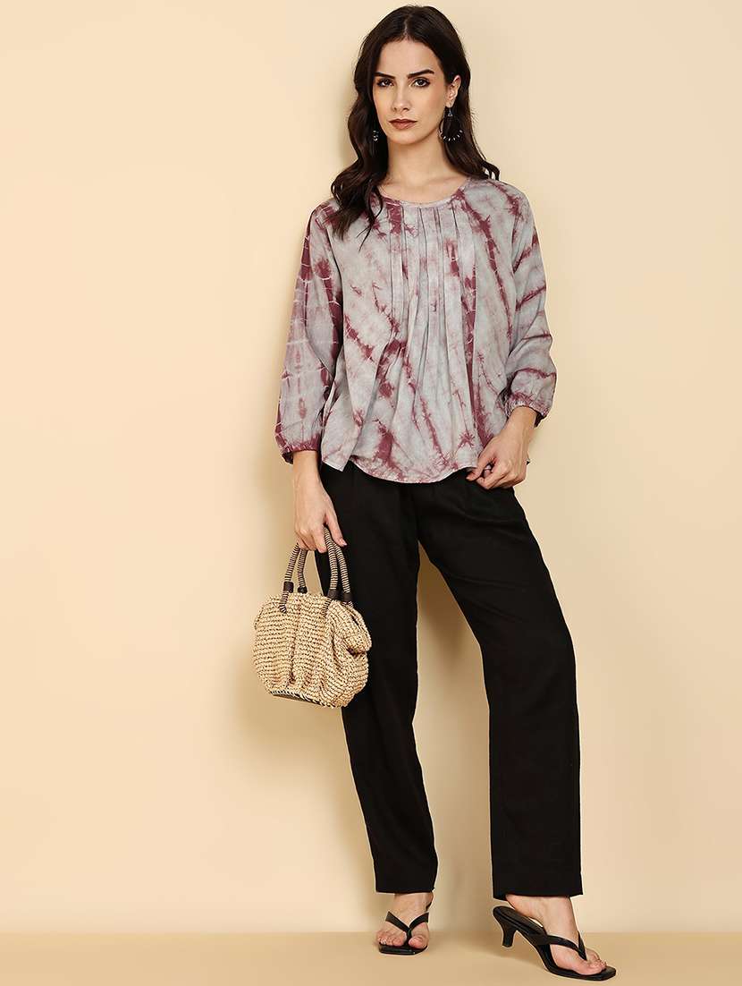 women tie and dye three quarter sleeves regular top - 22627188 -  Standard Image - 5