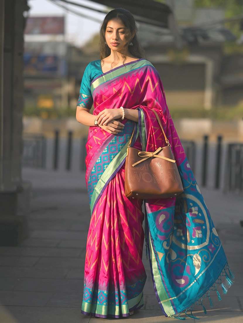 women self design pochampalli saree with blouse