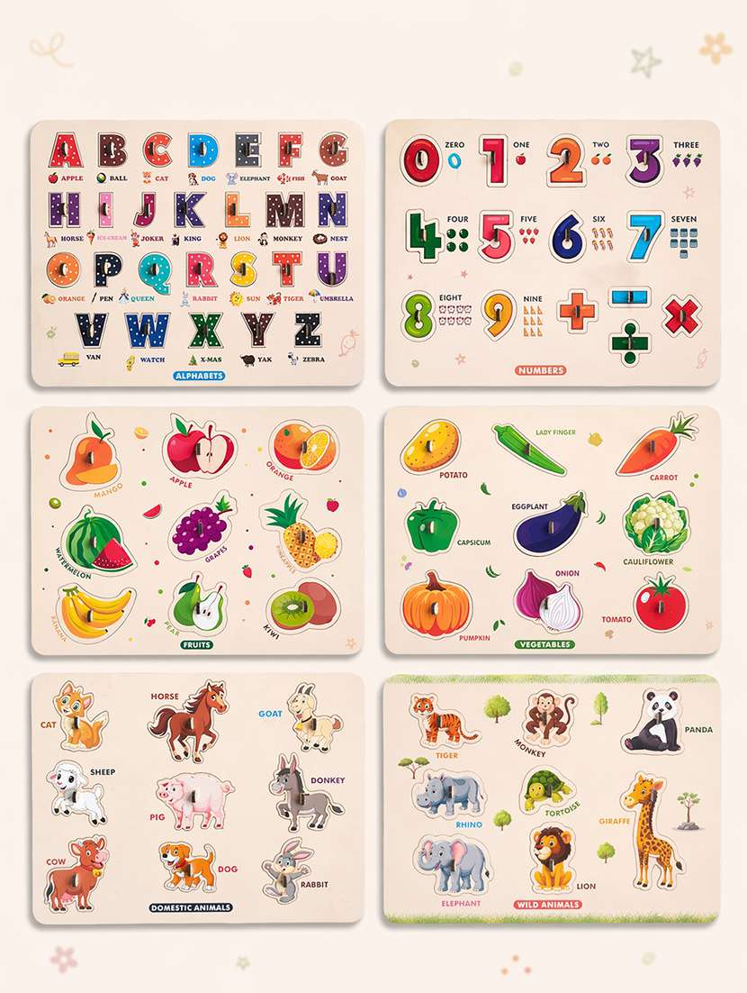 kids pack of 6 wooden pegged puzzle