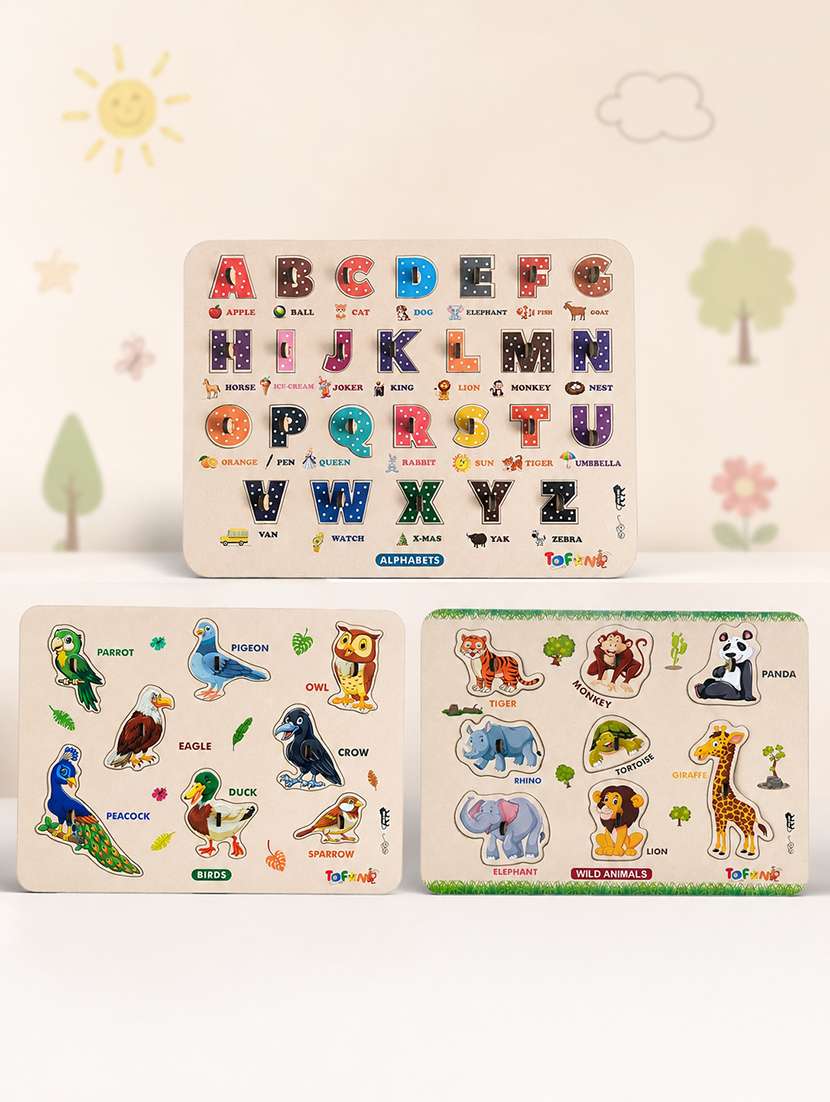 kids pack of 3 wooden pegged puzzle