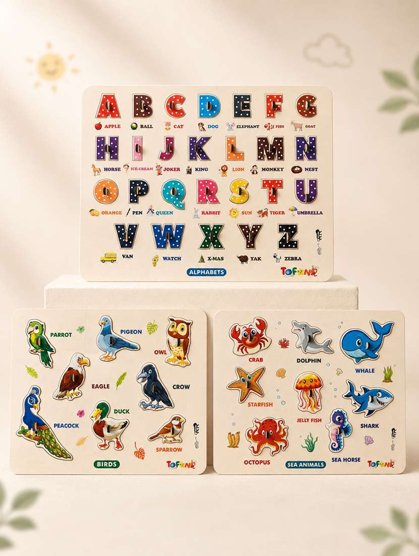 kids pack of 3 wooden pegged puzzle
