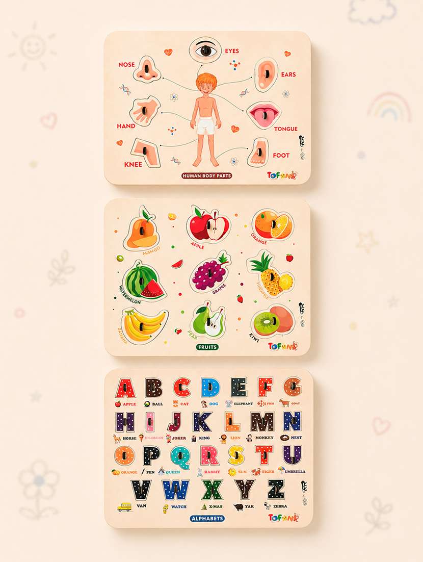 kids pack of 3 wooden pegged puzzle