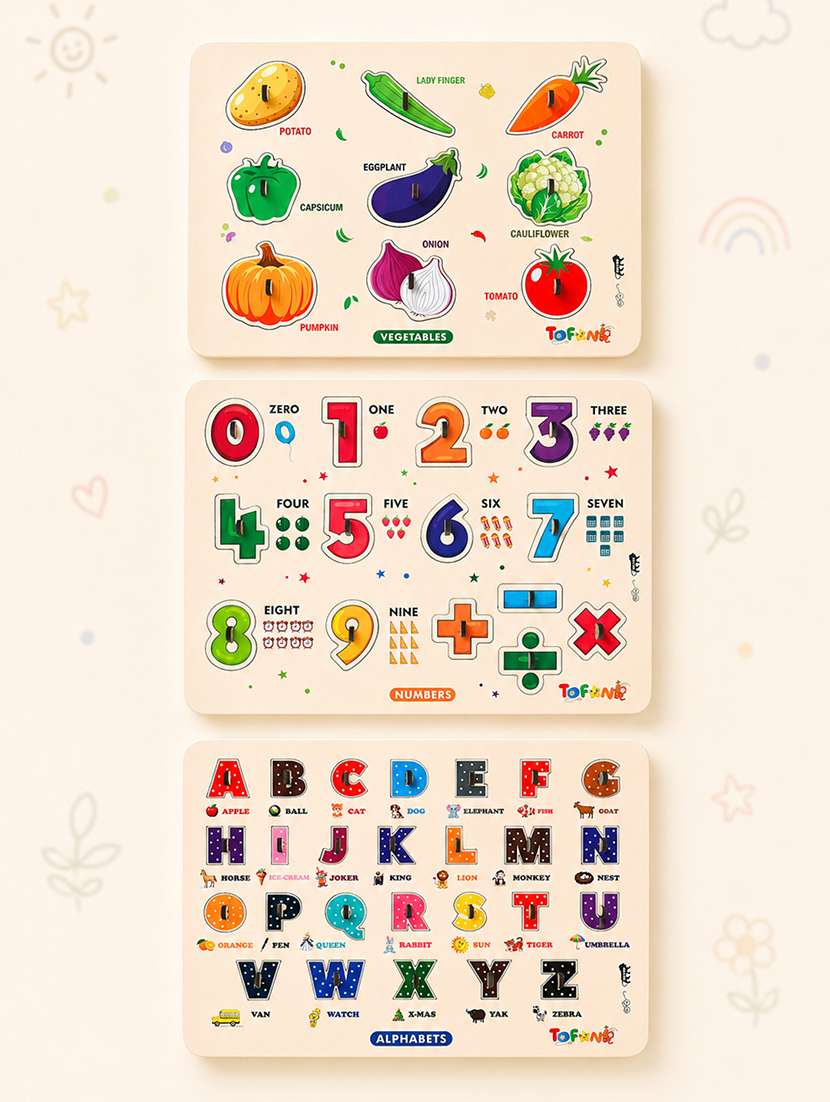 kids pack of 3 wooden pegged puzzle