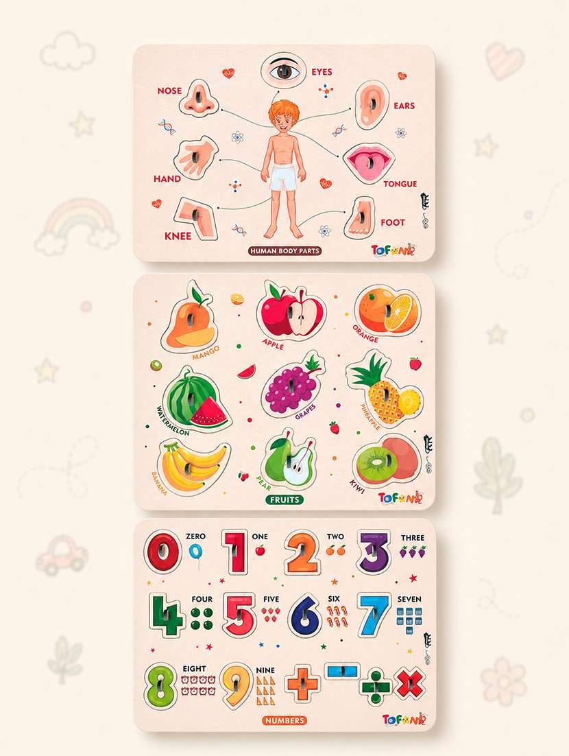 kids pack of 3 wooden pegged puzzle