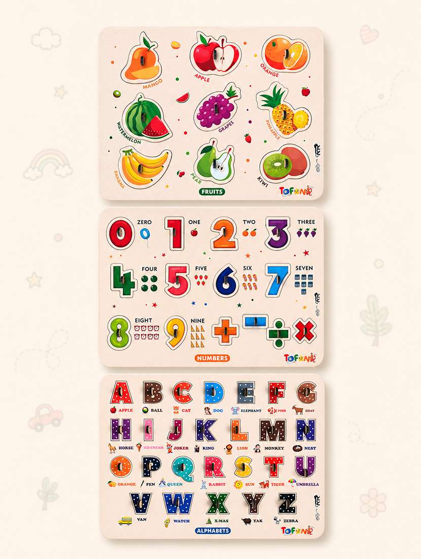 kids pack of 3 wooden pegged puzzle