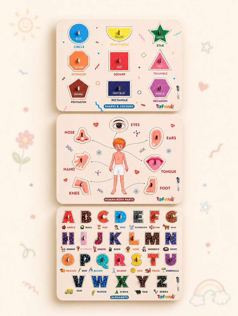 kids pack of 3 wooden pegged puzzle
