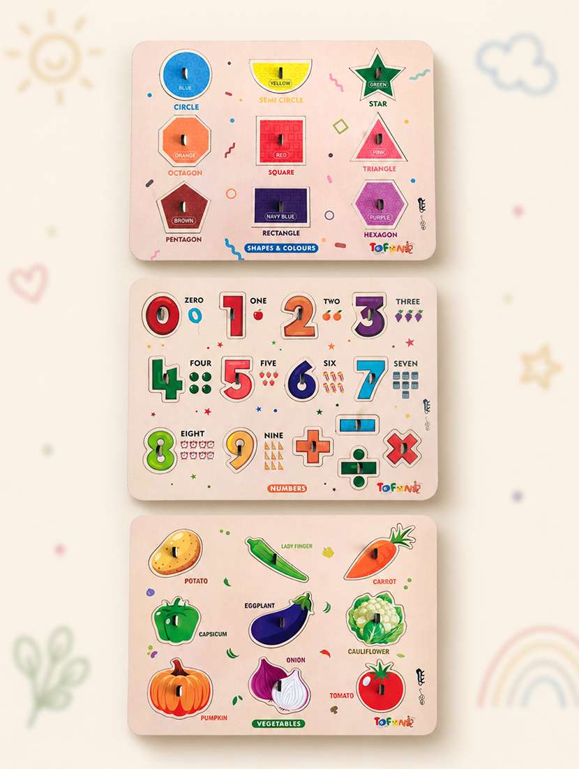 kids pack of 3 wooden pegged puzzle