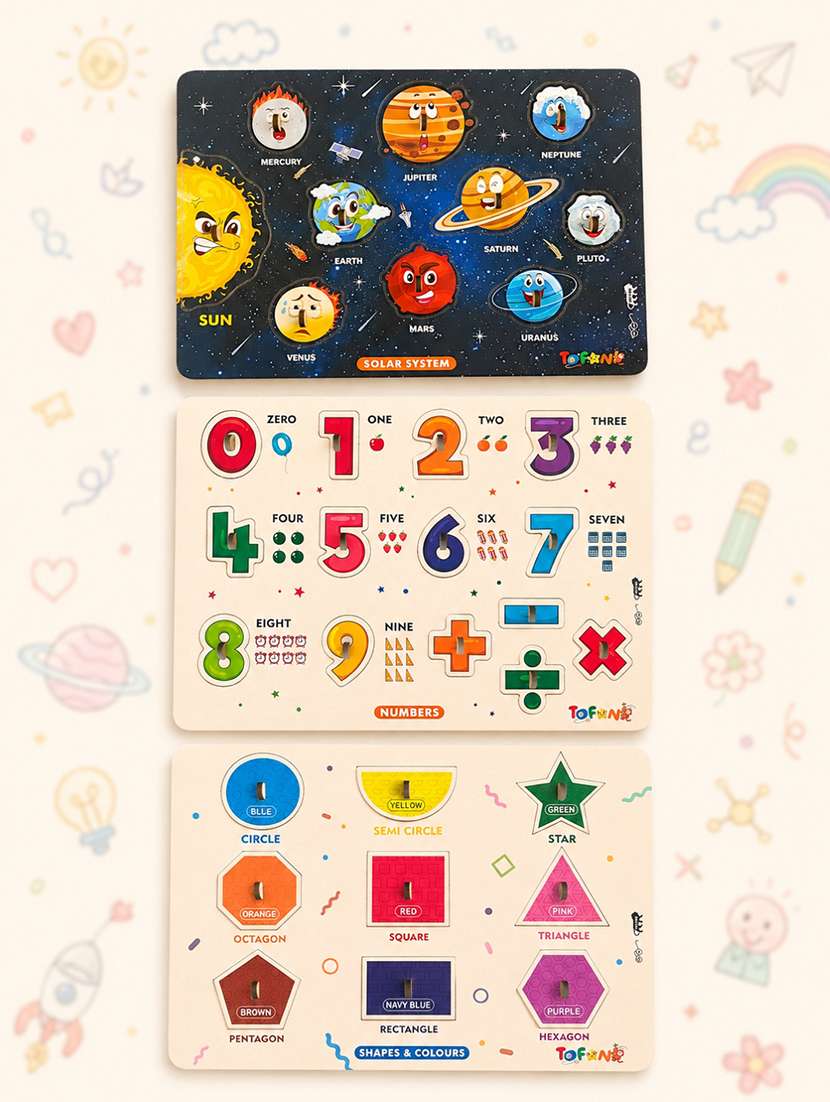 kids pack of 3 wooden pegged puzzle